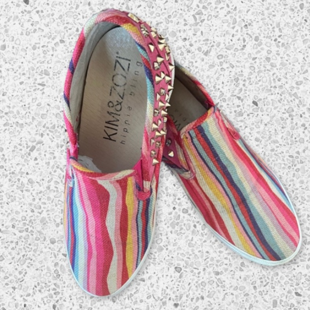 Kim & Zozi Hippie Bling Slip-on Sneaker w/ Metal Skulls and Spikes